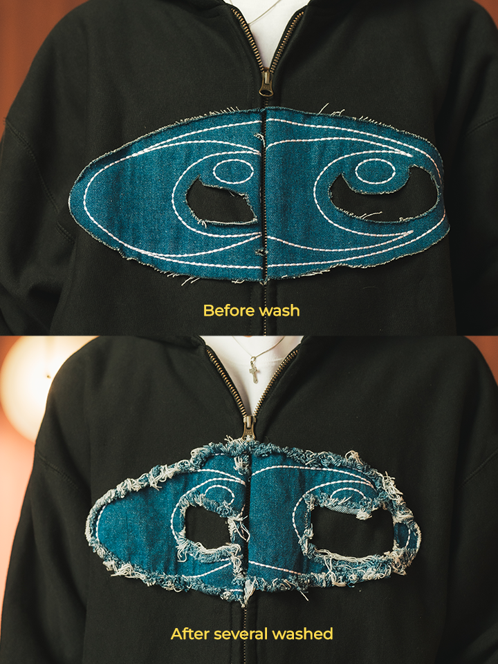 Teared Black Double Zipper Hoodie