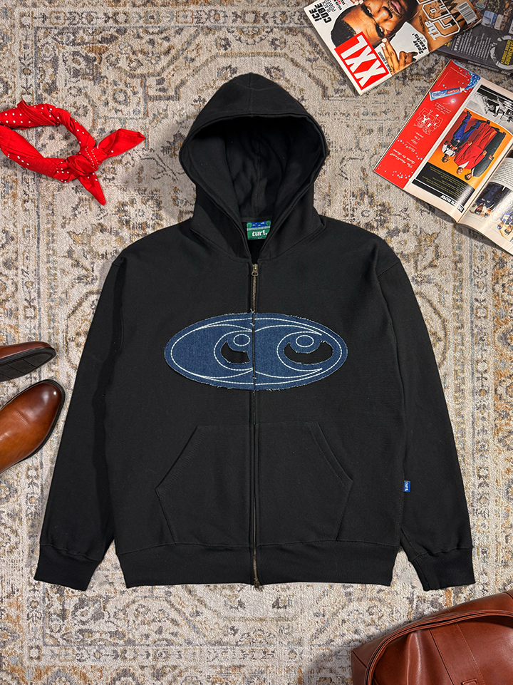 Teared Black Double Zipper Hoodie