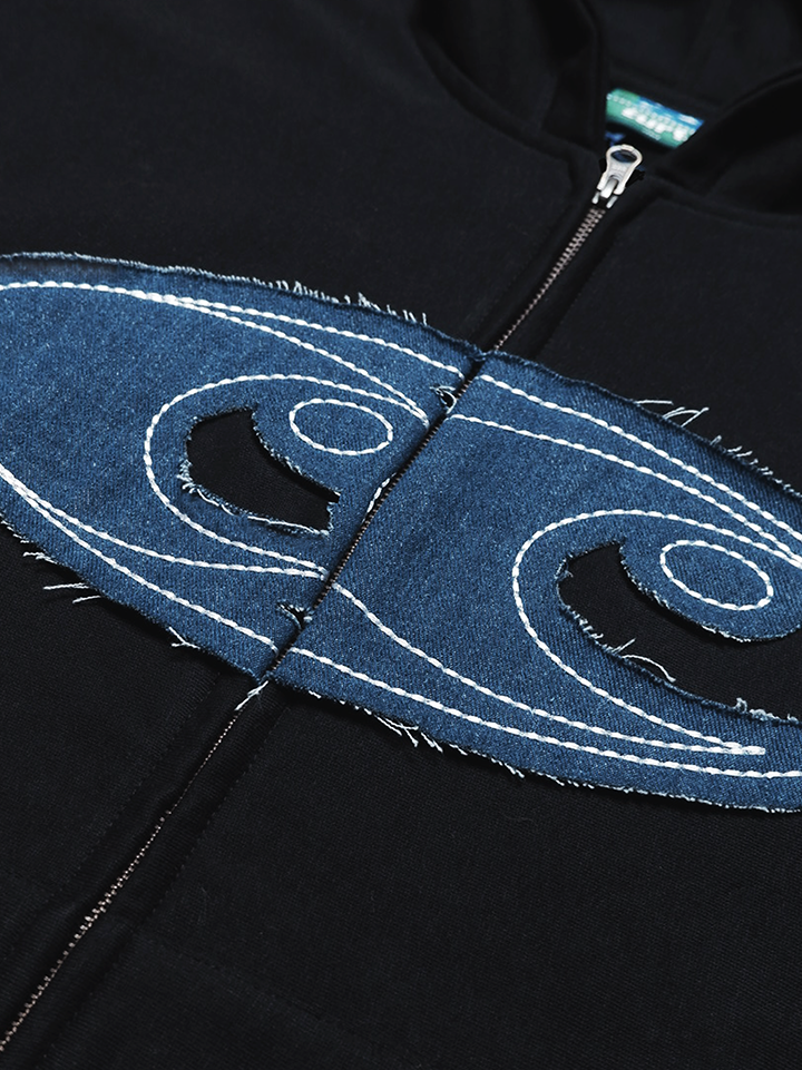 Teared Black Double Zipper Hoodie