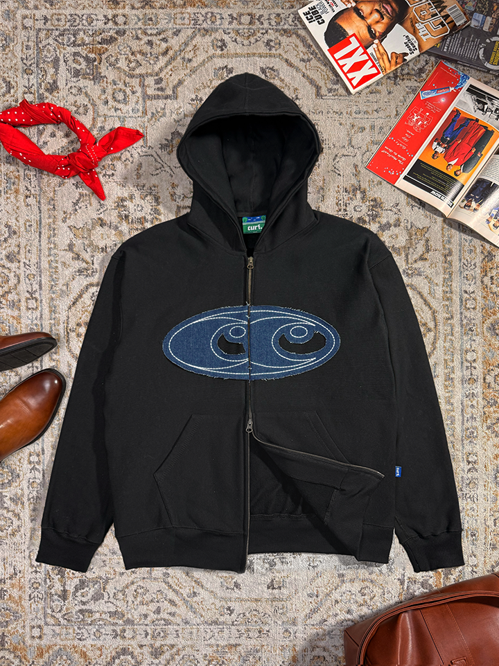 Teared Black Double Zipper Hoodie