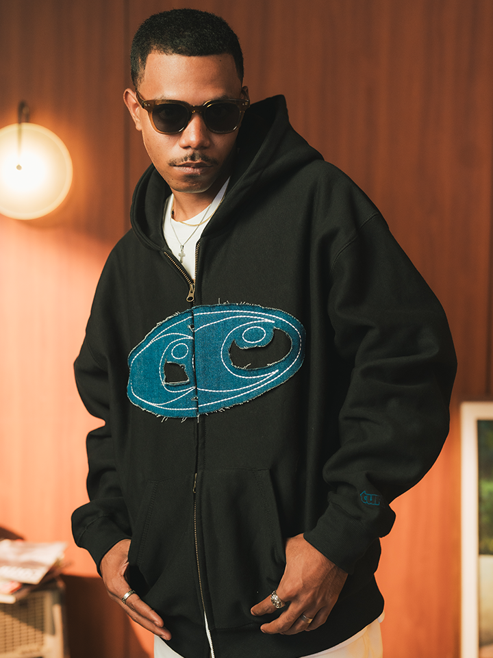 Teared Black Double Zipper Hoodie