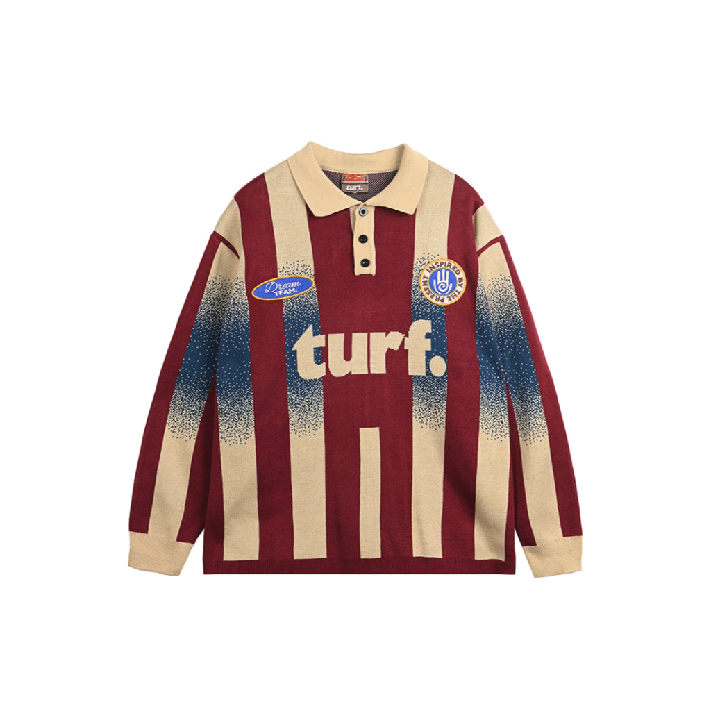TURF - TEAM Maroon/Cream Jersey Polo Sweatshirt - Sweater Kerah Rajut Marun Krem