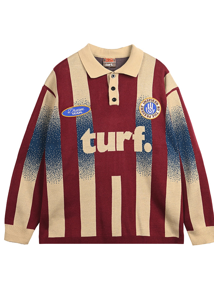 TURF - TEAM Maroon/Cream Jersey Polo Sweatshirt - Sweater Kerah Rajut Marun Krem
