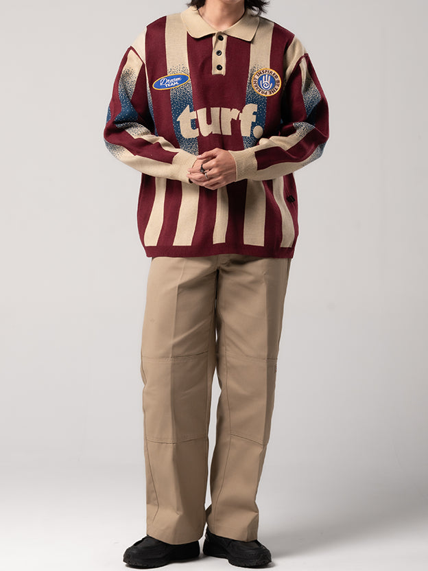TURF - TEAM Maroon/Cream Jersey Polo Sweatshirt - Sweater Kerah Rajut Marun Krem