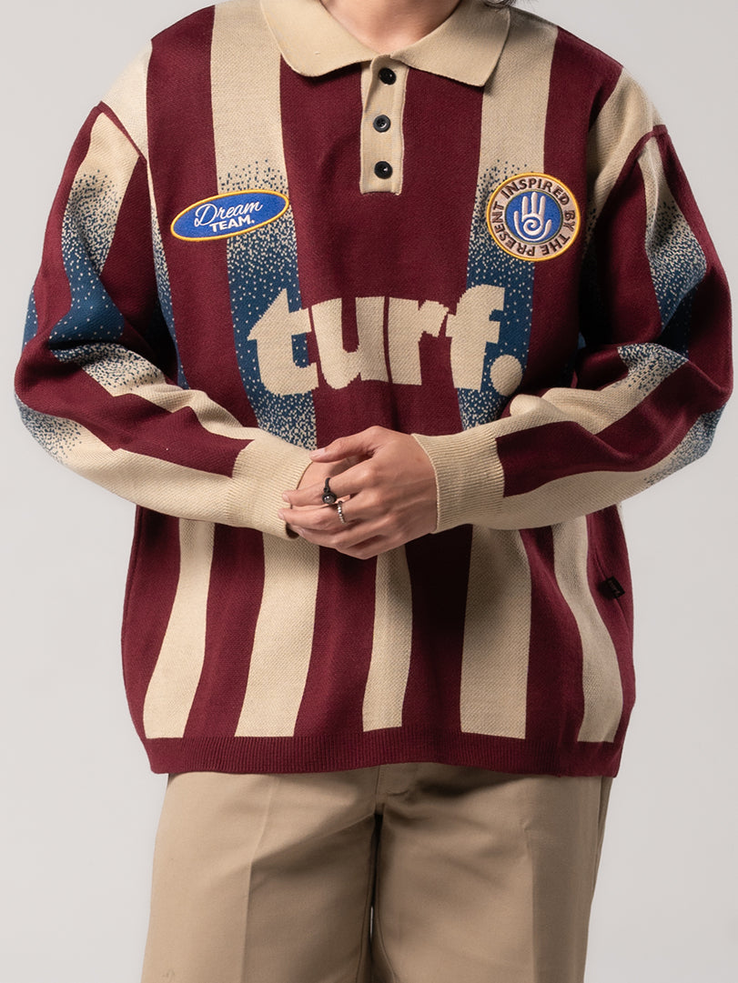 TURF - TEAM Maroon/Cream Jersey Polo Sweatshirt - Sweater Kerah Rajut Marun Krem